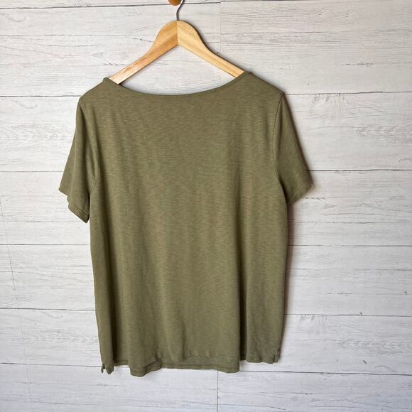 Talbots Top Womens Size 1X Sage Green Eyelet Trim Tee Floral Plus Size Cotton - Picture 10 of 15